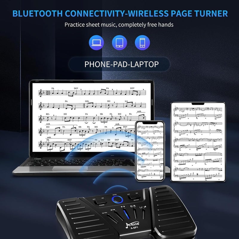 AITONE Wireless Page Turner Bluetooth Foot Pedal Music Page Turner for iPad Tablets Android ios Phones Piano Keyboard Compatible with Various Music App (A-SP1) - Image 5
